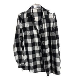 Women's Haute Ed Sz XL Black & White Buffalo Check Long 33" Flannel Shirt Tunic‎